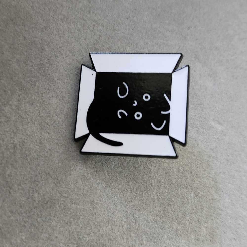 Black and White Cat Enamel Pin In Box
